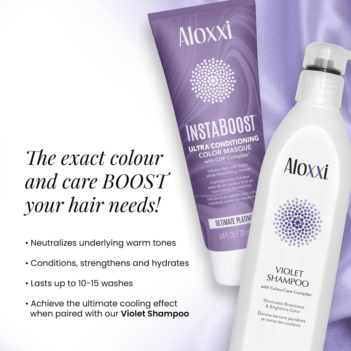 ALOXXI InstaBoost PLATINUM Color Depositing Conditioner Mask, Instant Temporary Hair Color Dye, Ultra Conditioning Color Masque Balances Brassy, Yellow Tones (Ultimate Platinum), 6.8 Fl Oz