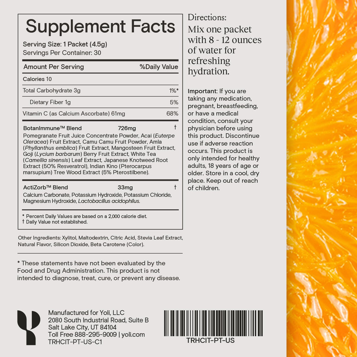 Yoli Truth Antioxidant and Immune Support, Citrus Flavor, 30 Packets Box