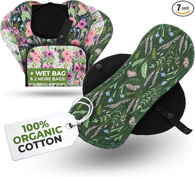 Organic Cotton EcoComfort Reusable Panty Liners for Women & Teens (Small, 7-Pack); High-Temp Washable Cloth Liners; Stay Fresh & Dry, for Daily Vaginal Discharge Only; 100% Breathable (no PUL/TPU)