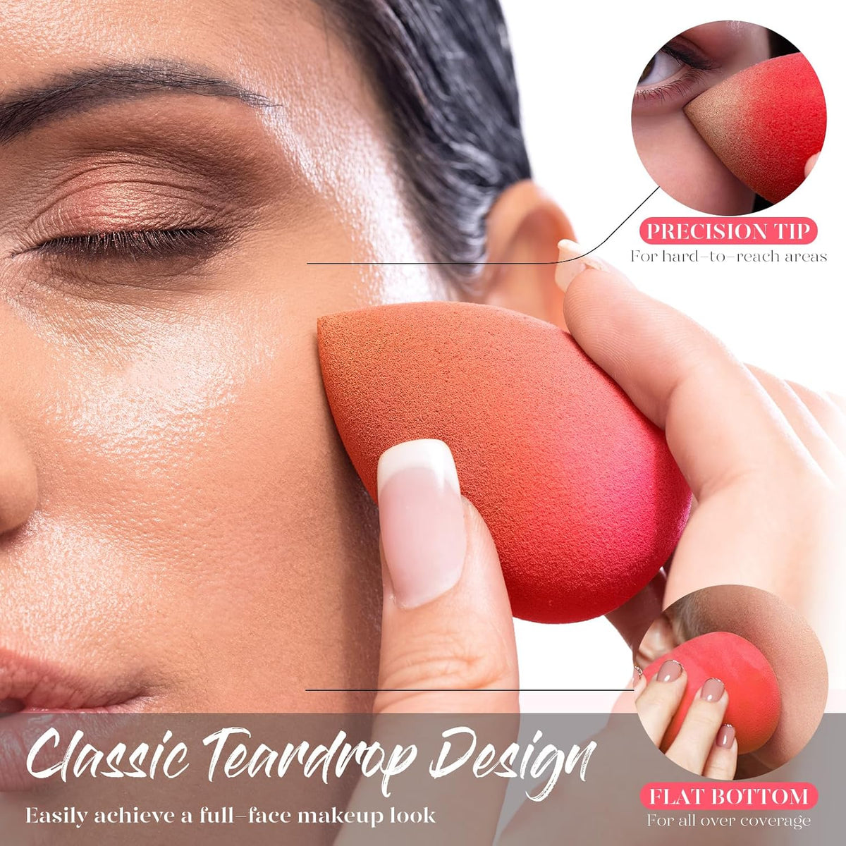 BEAKEY Makeup Sponge 5 Pcs Set, Latex-Free and Soft Boun Boun Beauty Sponge for Blending, Makeup Sponges for Foundation, Liquid, Cream and Powder. Blender for Enhanced Make Up Application