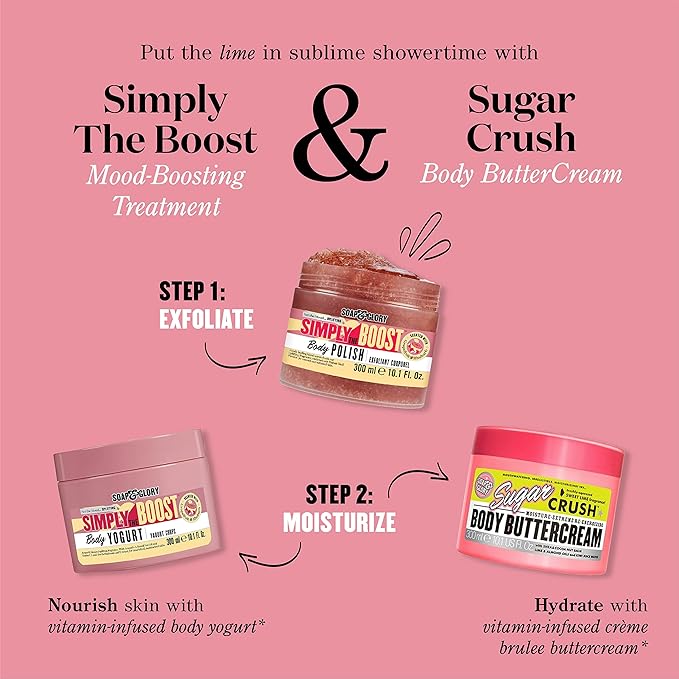 Soap & Glory Simply The Boost Exfoliating Body Scrub - Smoothing & Buffing Body Scrub - Body Polish with Vitamin B5, Vitamin C, & Vitamin E (300ml)