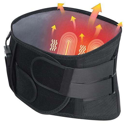 HONGJING Heated Back Massager Brace for Lower Back Pain Relief, Cordless Back Vibration Massage Belt with 3 Heating Modes and 4 Massage Modes for Sciatica and Scoliosis-L