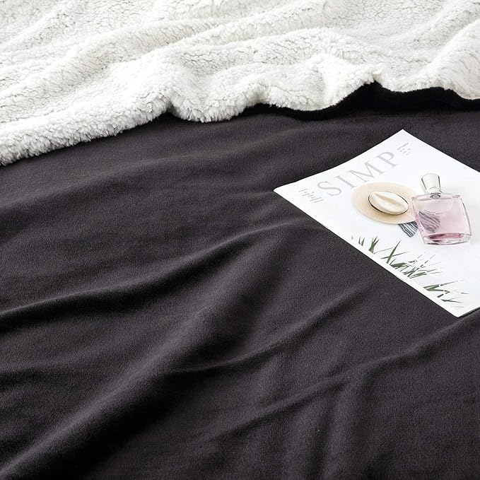 IR Imperial Rooms Black Sherpa Fleece Throw Blanket Twin Size for Bed - Wholesale Bulk Pack of 12 Sherpa Blankets - Soft Fluffy Throw Blankets for Hotels, Guest Bedroom, 60x80 Inches