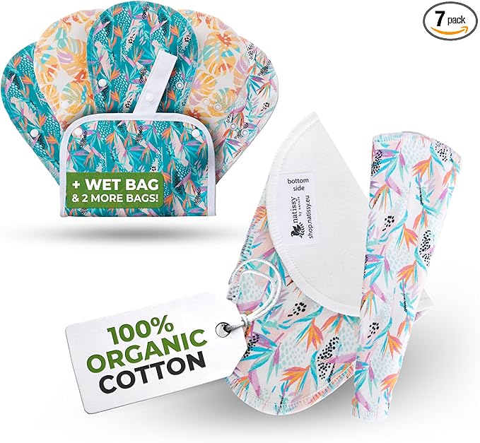 Organic Cotton EcoComfort Reusable Panty Liners for Women & Teens (Tanga, 7-Pack); High-Temp Washable Cloth Liners; Stay Fresh & Dry, for Daily Vaginal Discharge Only; 100% Breathable (no PUL/TPU)