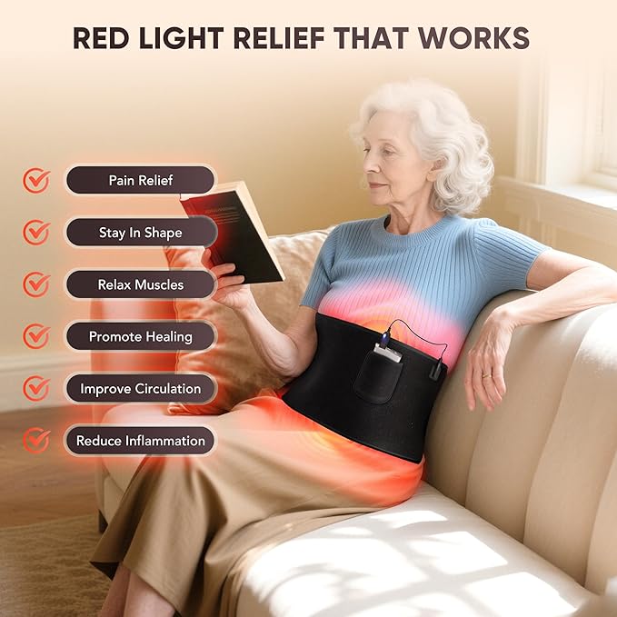 Red Light Therapy for Body: Infrared Light Therapy Belt Heating Massage Pad with Vibration for Back, Waist, Shoulder, and Belly Pain Relief, Portable Relaxation for Home, Men & Women (Deep Black)