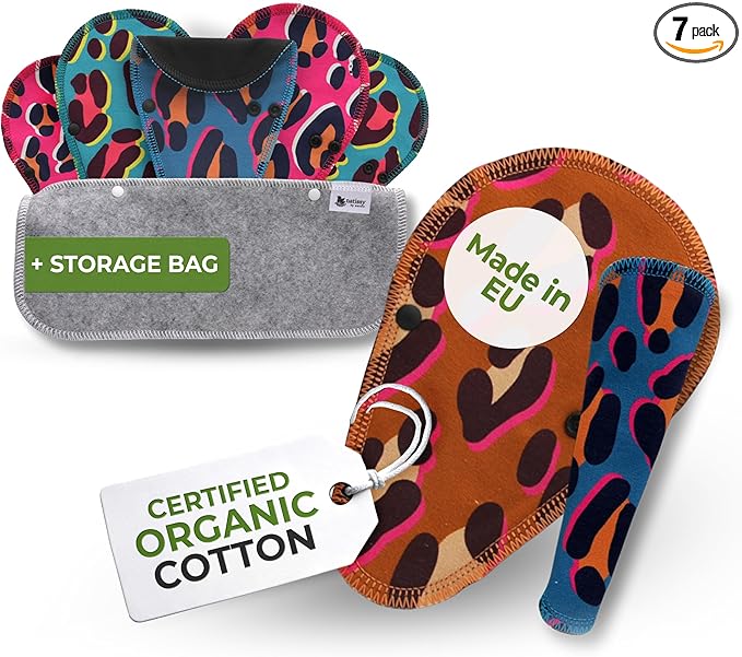 Organic Cotton EcoComfort Reusable Panty Liners for Women & Teens (Tanga, 7-Pack); High-Temp Washable Cloth Liners; Stay Fresh & Dry, for Daily Vaginal Discharge Only; 100% Breathable (no PUL/TPU)