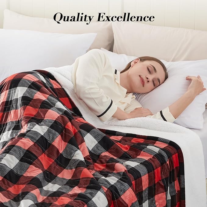 Westinghouse Twin Size Electric Blanket, Soft Flannel to Sherpa Heated Blanket with 10 Heating Levels & 1 to 12 Hours Heating Time Settings, Fast Heating Blanket, Red Plaid, 62x84 Inches