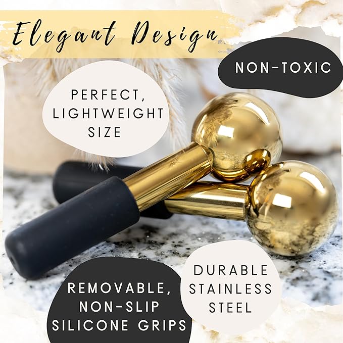 Facial Ice Globes (Set of 2) | Stainless Steel Facial Ice Globes for Face and Eye | Ice Globes for your Face Reduce Redness, Wrinkles | Ice Globes for Facials home & spa | Ice Globe Facial Roller