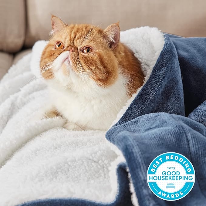 Bedsure Sherpa Fleece Throw Blanket for Couch - Thick and Warm, Soft Fuzzy Plush Throw Blanket for Winter, Slate Blue, 50x60 Inches