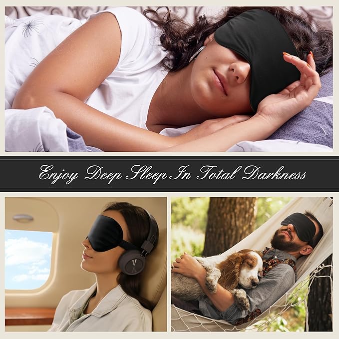 BOKOR Silk Sleep Mask - FSA/HSA Eligible Eye Mask for Sleep, Mulberry Silk Luxury Eye Cover, Light-Blocking, Skin-Friendly & Lightweight, Reduces Puffy Eyes - with Travel Bag & Gift Package - Black