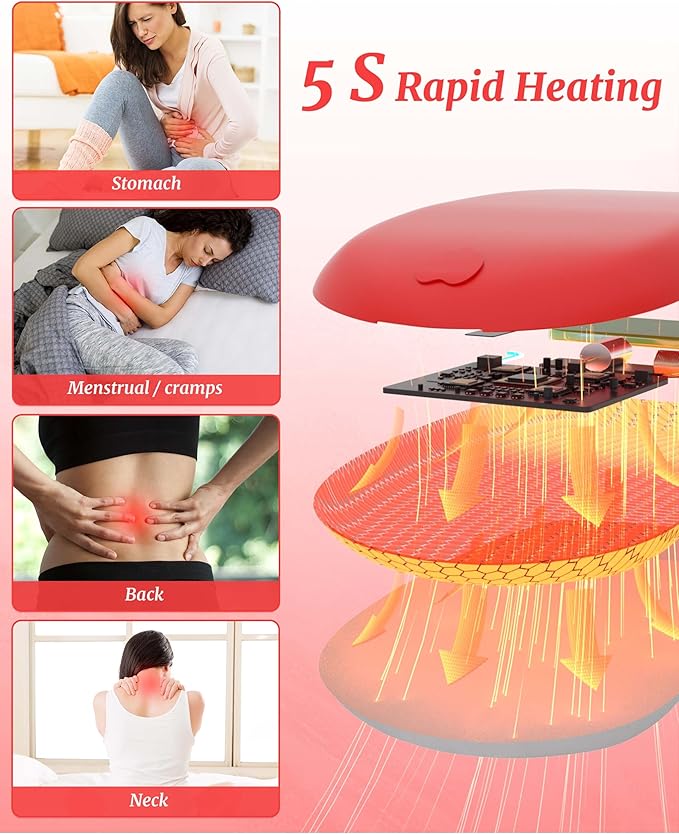 Portable Heating Pad for Cramps, Upgrade Cordless Electric Period Fast Heating Pad for Back Pain Relief Menstrual Belt 6 Heat 6 Massage Modes Gifts for Women Girls Her Girlfriend Red