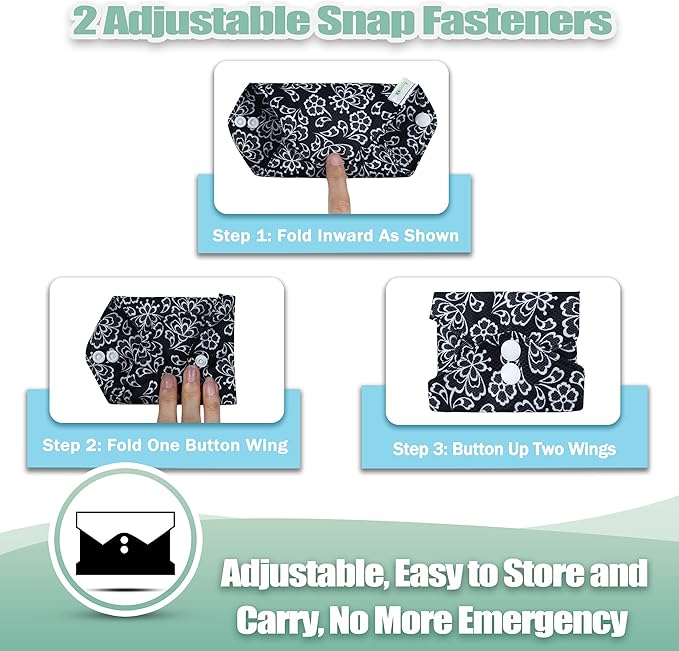 wegreeco Reusable Menstrual Pads - Reusable Sanitary Pads | Reusable Panty Liners | Soft Cloth Menstrual Pads - 6 Pack with 1 Cloth Wet Bag (Black, Grey Lace, Medium