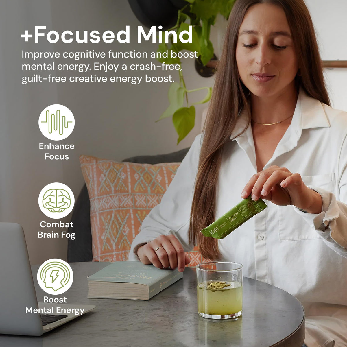 ION* Intelligence of Nature Focused Mind Nootropic Powder Drink Mix - Brain Boost Nootropic Drink with Matcha for Memory, Focus & Relaxation, Brain Supplement for Men & Women, Adults - 5 Packets