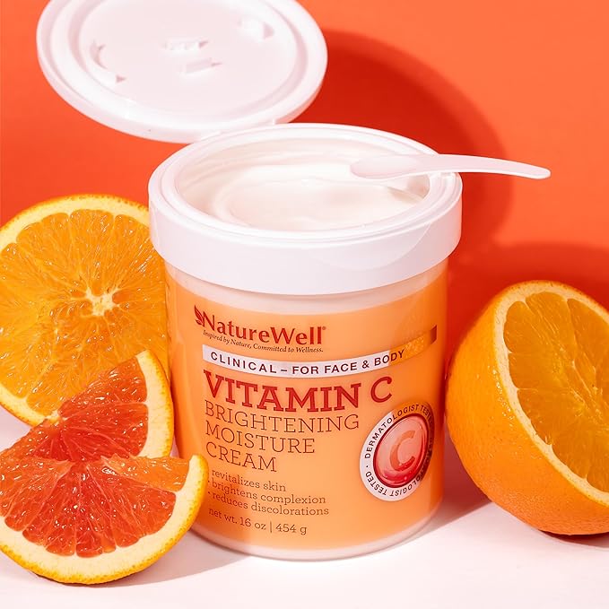 NATURE WELL Clinical Brighten & Hydrate Vitamin C Moisture Cream Skincare for Face, Body & Hands, Revitalizes Dull-Looking Skin, Promotes A Glowing Complexion, Helps Visibly Improve Skin Texture, 10oz