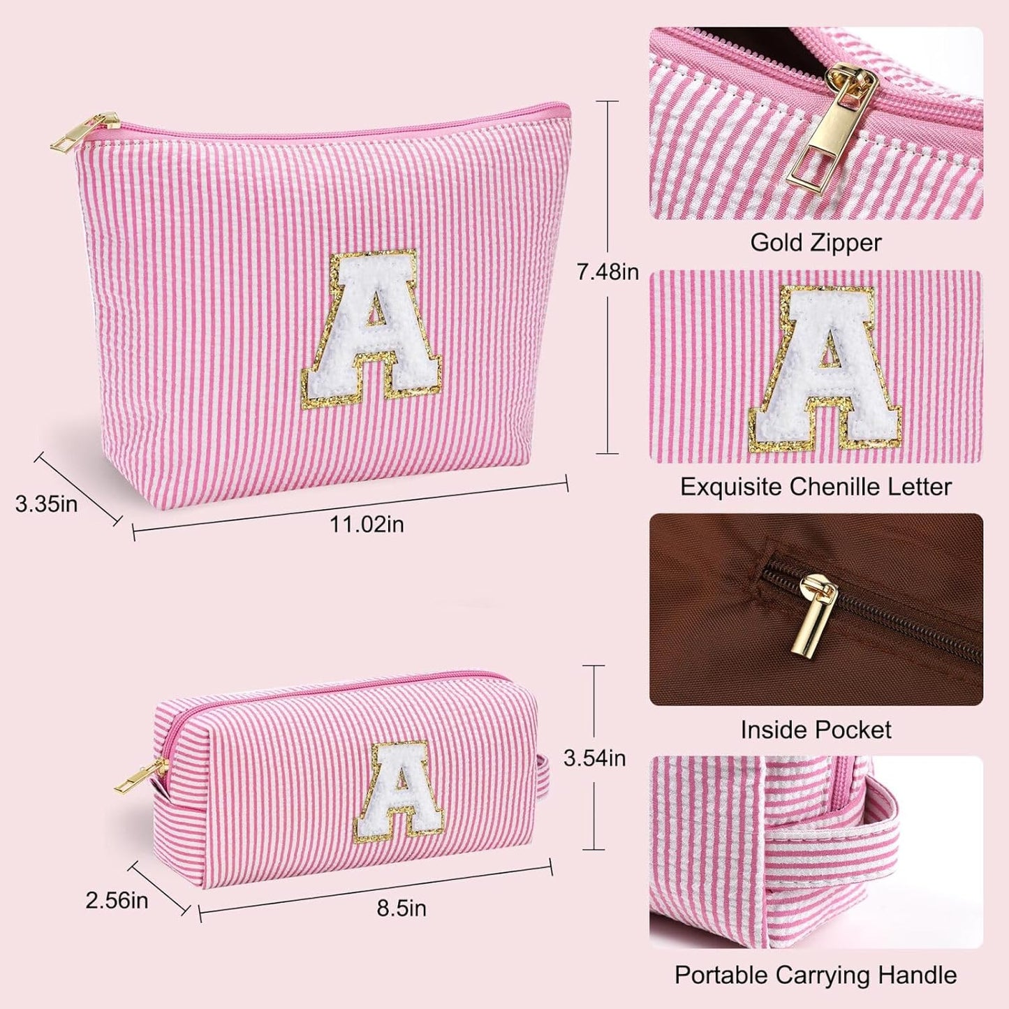 YOOLIFE Makeup Bag for Women, Personalized Initial Cute Makeup Pouch for Girlfriend Bridesmaid Wife | Cosmetic Travel Toiletry Bag for Friend Female Sister | Birthday Gift Idea for Her Mom Pink F