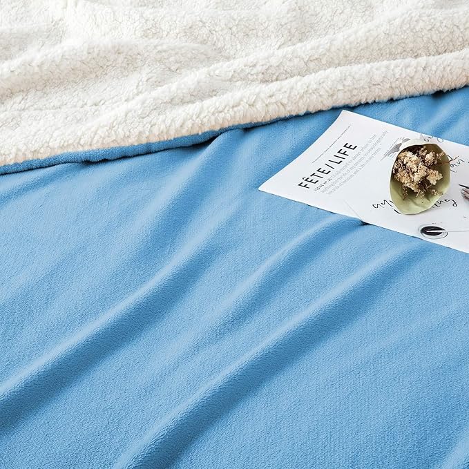 IR Imperial Rooms Light Blue Sherpa Fleece Throw Blanket for Bed - Wholesale Bulk Pack of 16 Sherpa Blankets - Soft Fluffy Throw Blankets for Hotels, Guest Bedroom, 50x60 Inches