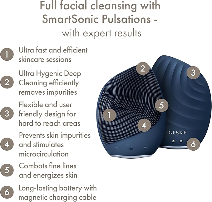 SmartAppGuided Sonic Facial Brush 5 in 1 | Vibrating Electric Cleansing Brush | Soft Silicone | Professional Cleanser | Skin Exfoliator | Face Massager