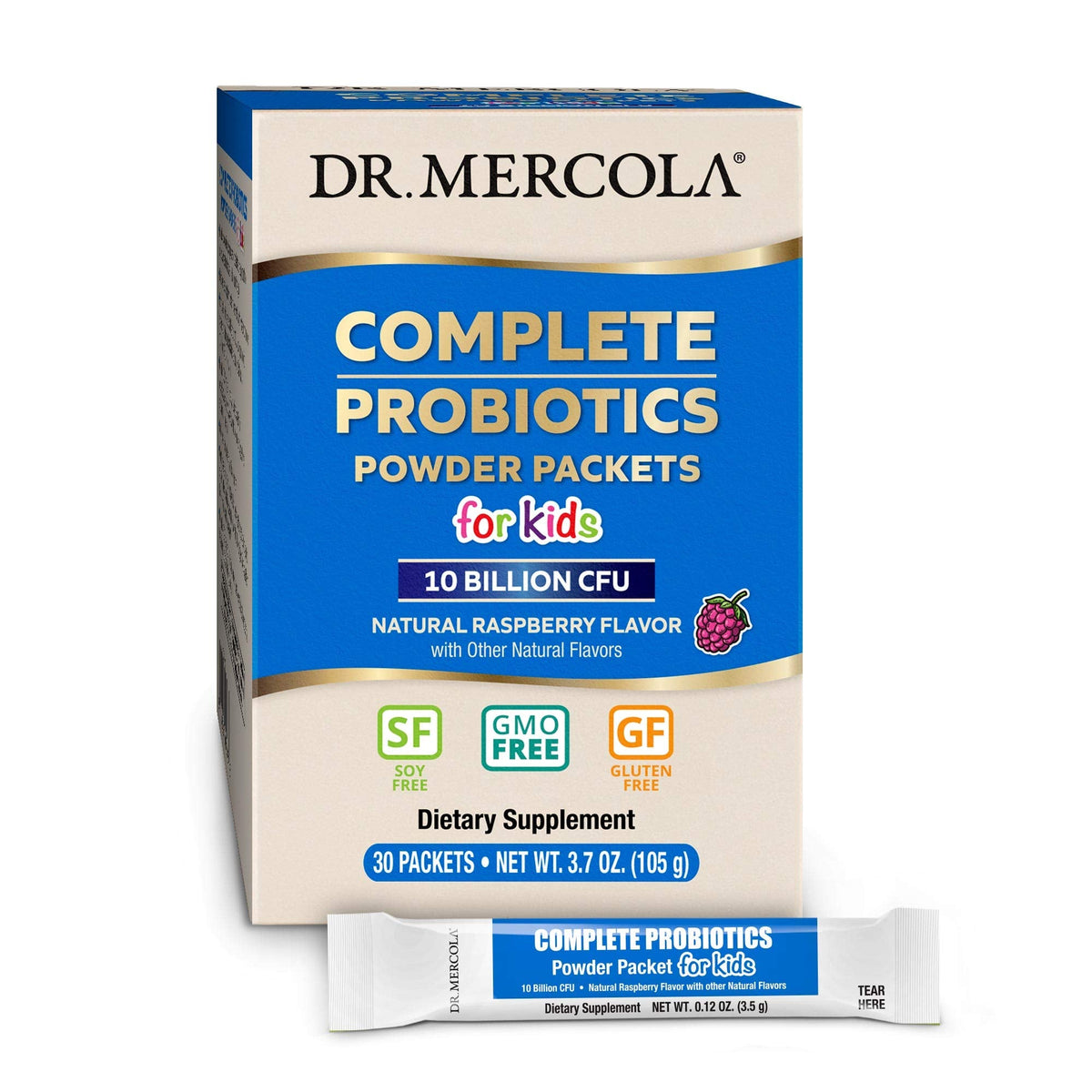 Dr. Mercola Complete Probiotics Powder Packets for Kids - Supports Digestive & Immune Health - 10 Strains - with Prebiotics - Non-GMO, Gluten-Free & Soy-Free - 30 Packets