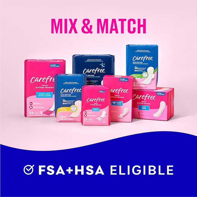 Carefree Panty Liners for Women, Thong Liners, Unwrapped, Unscented | Pantiliners, Carefree Liners, Daily Liners for Women, Light Periods and Leaks | 196ct (4 Packs of 49ct) (Packaging May Vary)