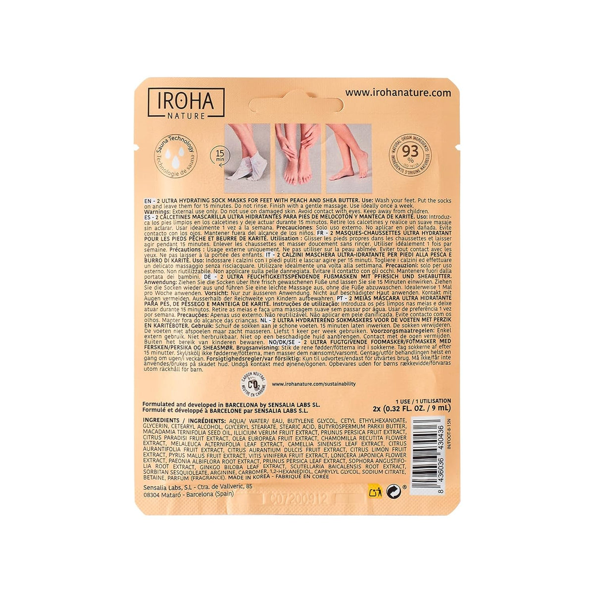 IROHA NATURE Repairing Foot Mask Socks with Peach & Shea Butter | 4 Pairs | Deep Hydration & Instant Repair | For Dry & Cracked Feet | Natural & 100% Vegan | Proven Results