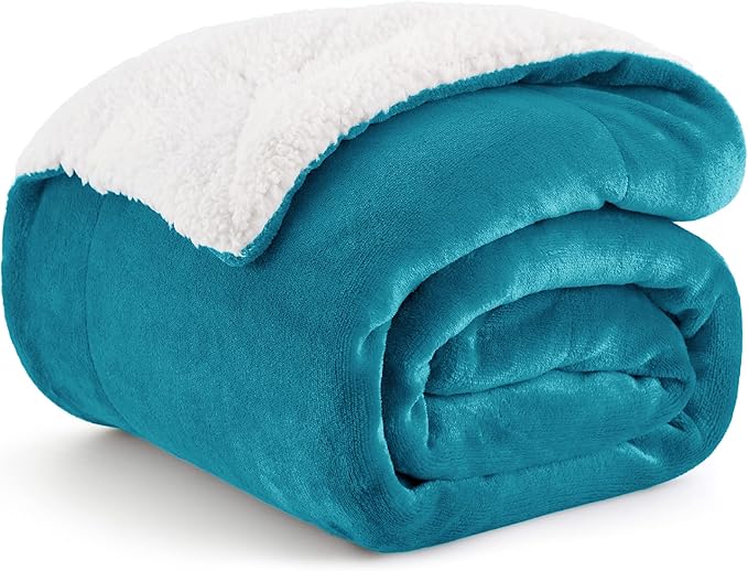 Bedsure Sherpa Fleece Throw Blanket for Couch - Thick and Warm, Soft Fuzzy Plush Throw Blanket for Winter, Teal, 50x60 Inches