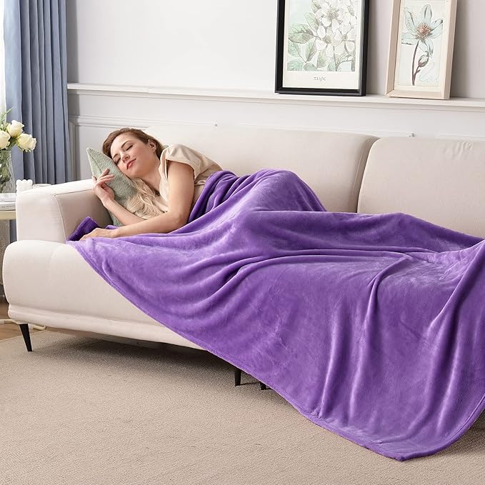 SOCHOW Flannel Fleece Blanket Luxury Twin XL Size, All Season Lightweight Super Soft Cozy Blanket for Bed or Couch, Purple, 66x90 inches