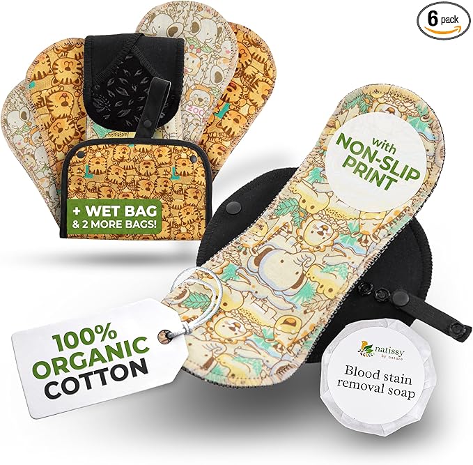 Non-Slip Reusable Period Pads for Teen Girls (S+M, 6-Pack); High-Temp Washable Organic Cotton Cloth Pad; Reliable, Non-Irritating, Soft Reusable Pads Menstrual for Secure & Comfortable First Period