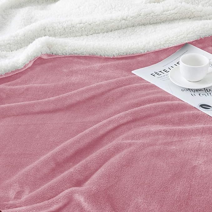 IR Imperial Rooms Sherpa Fleece Throw Blanket for Couch - Soft and Fuzzy Baby Pink Blanket for Winter - Reversible Thick and Warm Fluffy Throw Blankets for Bed, Sofa, Camping and Travel, 50x60 Inches
