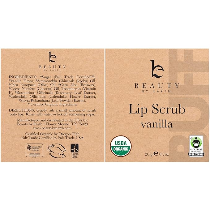 Lip Scrub Vanilla - USA Made Sugar Lip Scrubber Exfoliator with Natural & Organic Ingredients