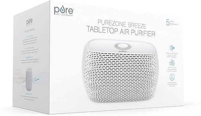 Pure Enrichment PureZone Breeze Tabletop 2-in-1 Air Purifier - True HEPA Filter Cleans Air, Helps Alleviate Allergies, Removes Pet Hair, & Smoke - Ideal for Home, Bedroom, & Office Desktop Surfaces