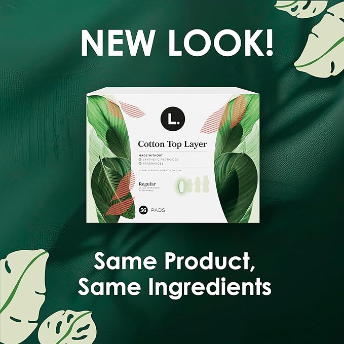 L. Ultra Thin Pads for Women, Overnight Absorbency, Organic Cotton Top Layer, Unscented Pads with Wings, 96 CT