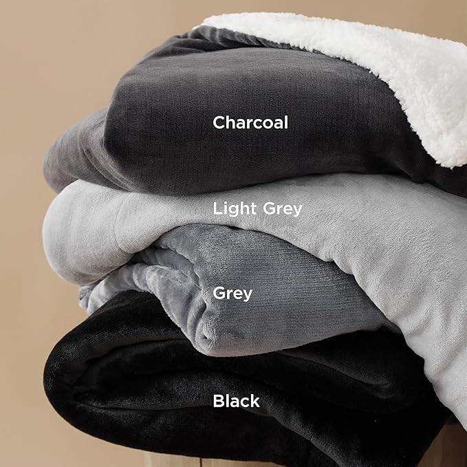 Bedsure Sherpa Fleece Blankets King Size for Bed - Thick and Warm, Soft Fuzzy Plush King Blanket for Winter, Charcoal, 108x90 Inches