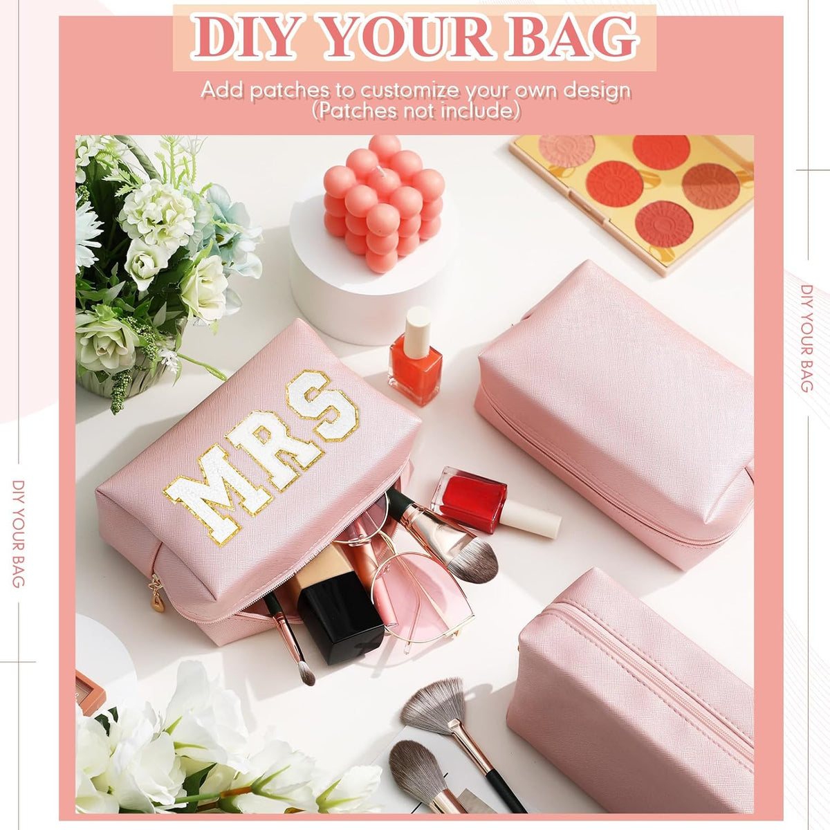 Kigeli 15 Pcs Aesthetic Makeup Bags PU Leather Cosmetic Pouches Waterproof Plain Toiletry Bags Makeup Pouches Bulk for Women Party Gift Travel Storage Organizer(Rose Gold)