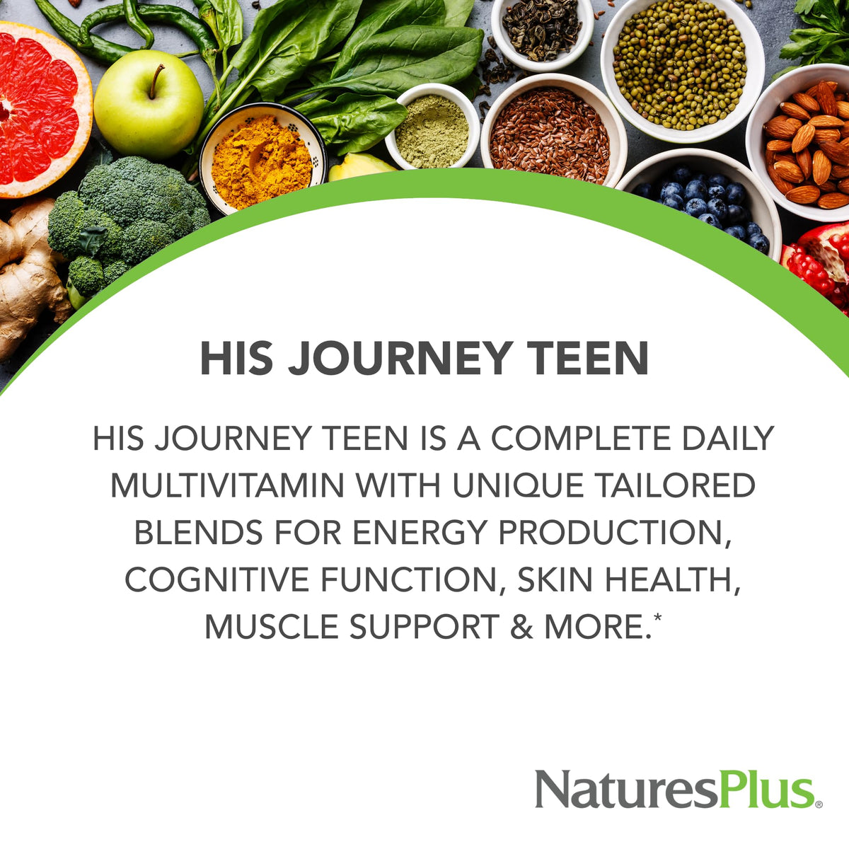 NaturesPlus His Journey Teen - 30 Tablets - Once-Daily Multivitamin for Teenage Boys - Supports Overall Wellness, Energy, Focus, Skin & Muscles - Non-GMO, Vegan - 30 Servings
