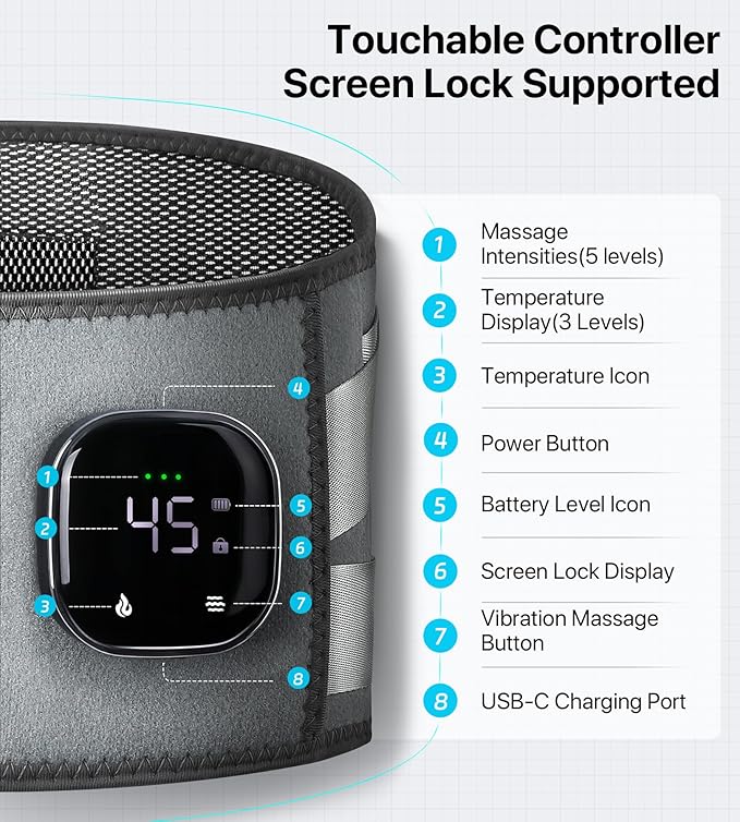 ALLJOY 67" Cordless Heating Pad for Back Pain Relief FSA HSA Eligible, Father's Day Gifts for Dad Men Women Mom, Portable Lower Back Massager with 3 Heat 5 Vibration, Lock Screen Supported