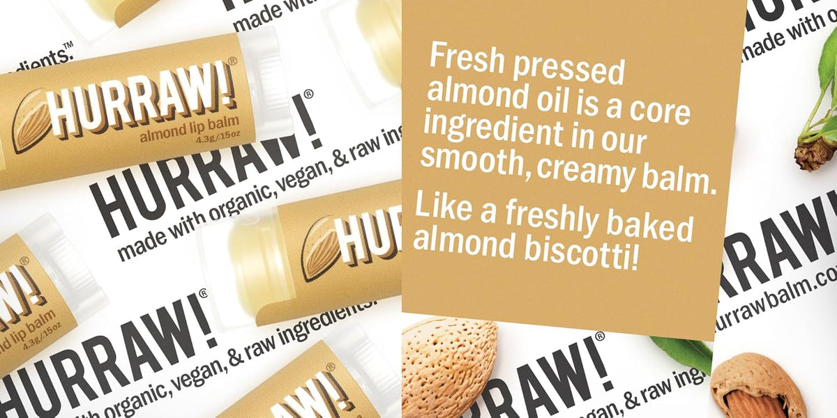 Hurraw! Almond, Coconut, Licorice Lip Balms, 3 Pack Bundle: Organic, Certified Vegan, Cruelty and Gluten Free. Non-GMO, 100% Natural. Bee, Shea, Soy & Palm Free. Made in USA