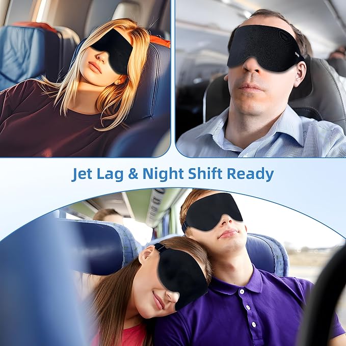 Soft Sponge Sleeping Mask for Side and Back Sleepers, Light Blocking 3D Eye Mask, Zero Pressure Memory Foam Travel Sleep Mask for Airplane, Comfortable Blindfold for Restful Sleep