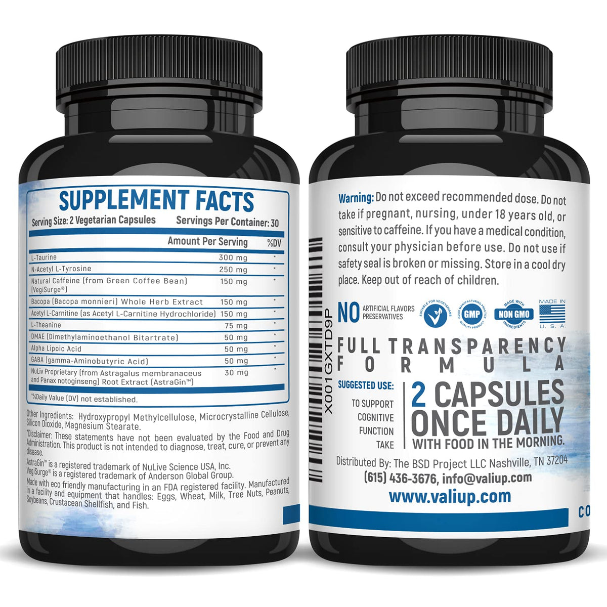 VALI Neuro Force Brain Booster Supplement for Focus, Memory, Clarity & Energy. Extra Strength Nootropic Cognitive Function Support for Mental Performance. with Natural Caffeine. 60 Veggie Capsules