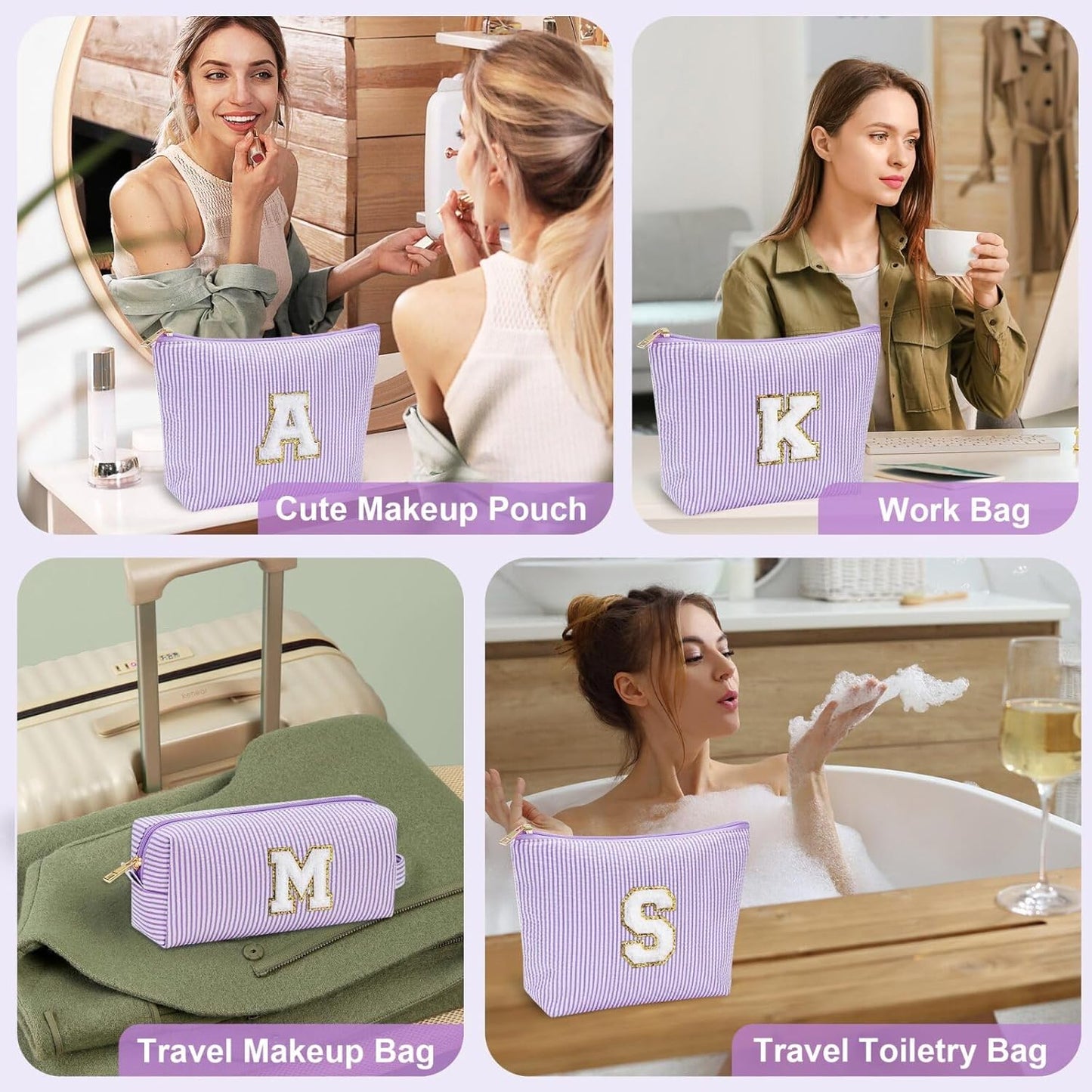 YOOLIFE Bridesmaid Gifts for Women - Cute Purple Makeup Bag for Women Friends | Make Up Cosmetic Travel Toiletry Bag for Bride Maid Matron of Honor Bridal Shower Personalized Bachelorette Gift B