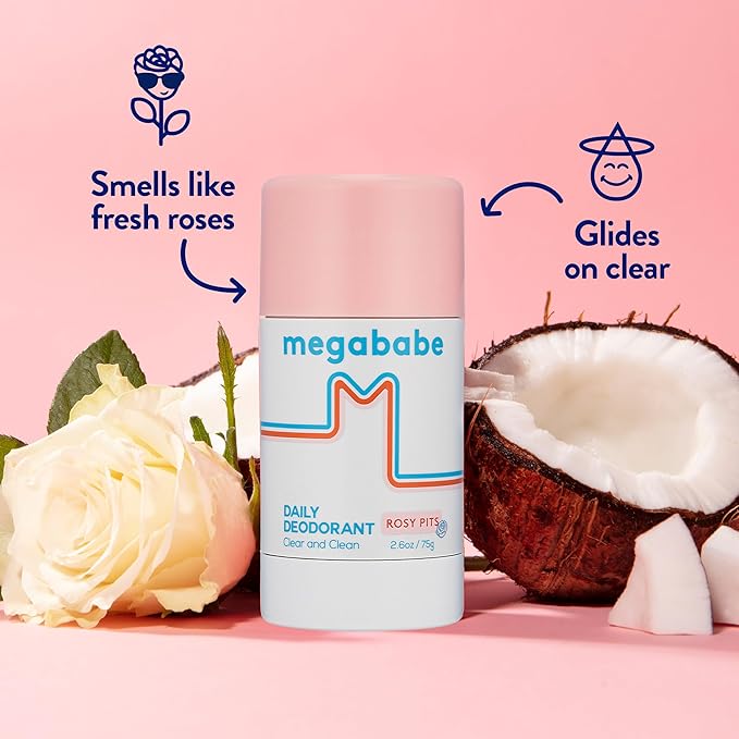 Megababe Daily Deodorant - Rosy Pits | 72 hour Odor Protection | Aluminum-Free, Clear & Clean | 2.6 oz - 2 Pack