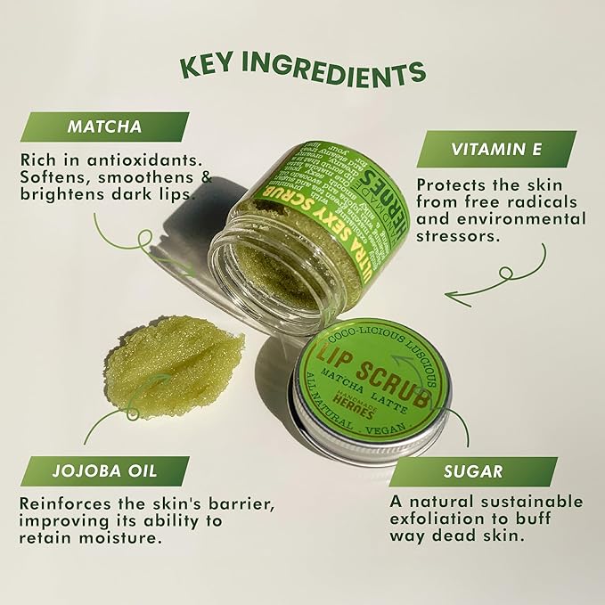 Handmade Heroes Plumping Bakuchiol Lip Mask and Green Tea Lip Scrub Bundle - Clean Sustainable Skincare Lip Exfoliator and Lip Treatment - Matcha Latte & Bakuchiol