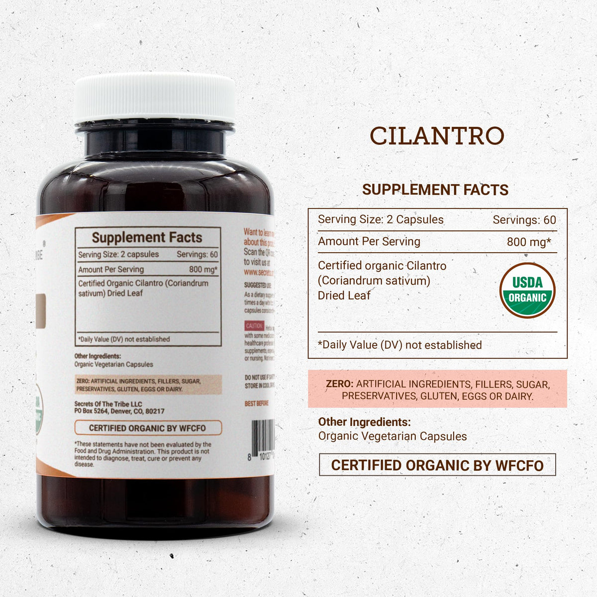 Secrets of the Tribe Cilantro USDA Organic Capsules | Certified Organic Vegetarian Capsules, Herbal Dietary Supplement | Coriandrum Sativum Dried Leaf (120 Count)