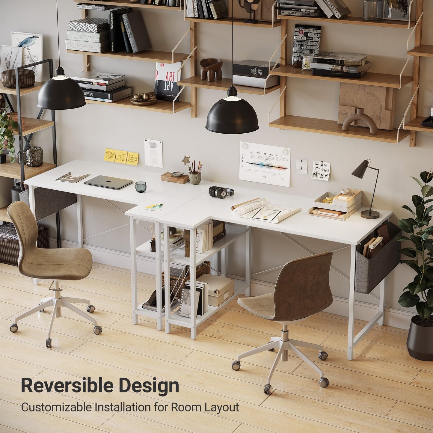 TENKIA L Shaped Desk, 40" Small Reversible Corner Computer Desk with Storage Shelves, Home Office Desk Study Writing Table, White