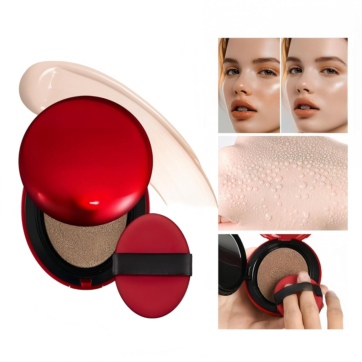 MAEPEOR Cushion Foundation 9 Colors Full Coverage Weightless Satin Glow Foundation Hydrating Long-Lasting Cushion BB Cream (Color 04)