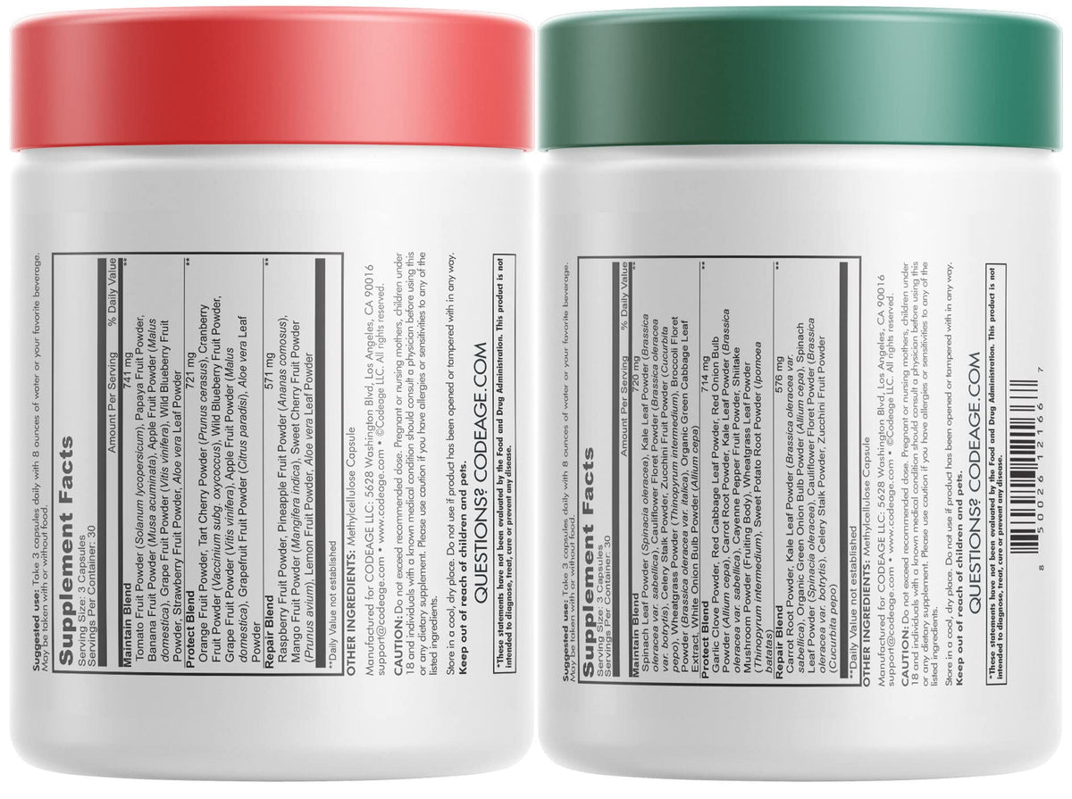 Codeage InstantFood Easy Veggies + Fast Fruits Bundle – Vegetable & Fruit Blend Capsule Supplement – Plant-Based Phytonutrient Formula – Vegan, Non-GMO – 180 Capsules