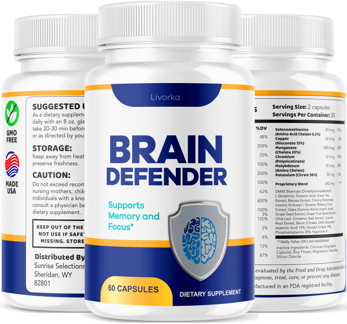 (5 Pack) Brain Defender - Official Brain Defender Supplement Advanced Pills, Natural Brain and Memory Support, Brain Defender Health & Wellness Multivitamin, 300 Capsules for 5 Months