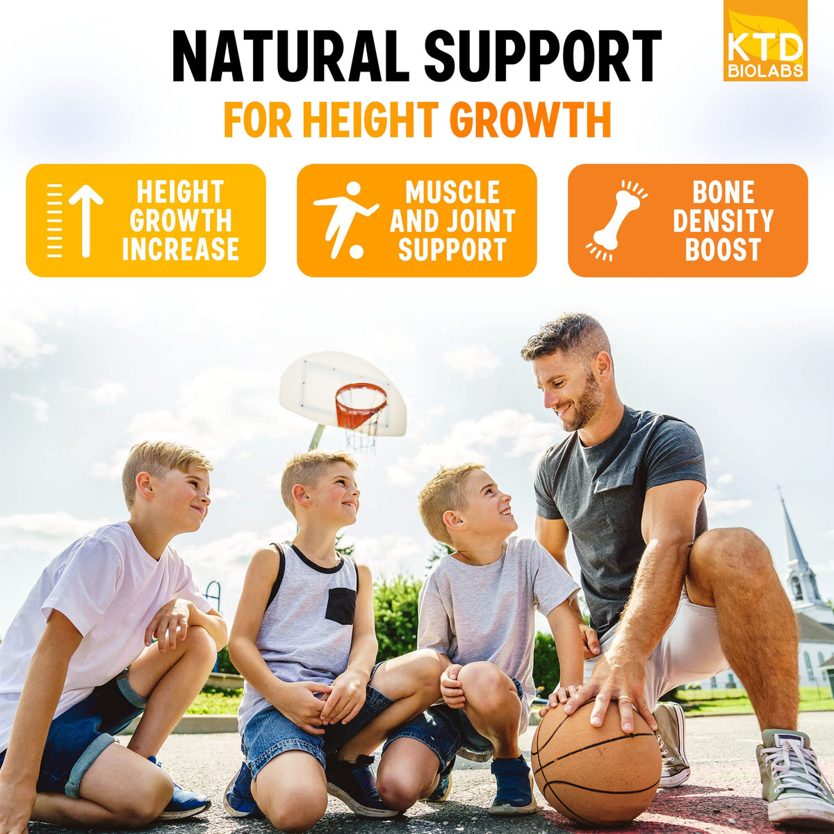 KTD BIOLABS Kids Height Growth Support Capsules 2 Pack – Daily Development Formula with Calcium, Vitamin D3 & Zinc – Bone & Nutrition Support for Kids & Teens – Amino Blend – 120 Capsules Total