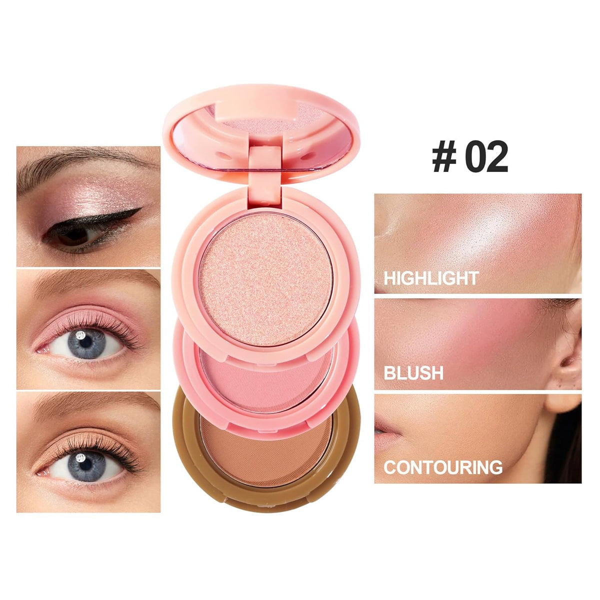 Makeup Eyeshadow Palettes, 3-in-1 Protable Multifunction Blush Highlighter Contour Palettes with 3 Trend Colors for Daily Natural Luster Makeup, Waterproof Long Lasting - 2 Pack #3