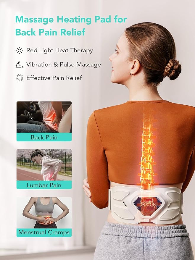 SKG Lower Back Massager Gifts for Men Women for Pain Relief, Adjustable Cordless Heating Pad Infrared Vibrating Back Massager Waist Lumbar Belt W9 PRO