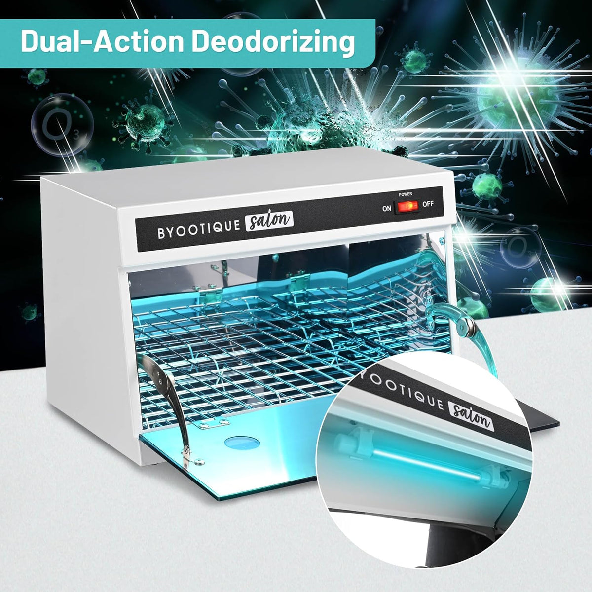 BYOOTIQUE 13L Nail Tool Cleaning Machine Cabinet 275nm Blue Light for Manicure Clippers Facial Skin Beauty Salon Barbershop Spa Equipment Home Metal Tools